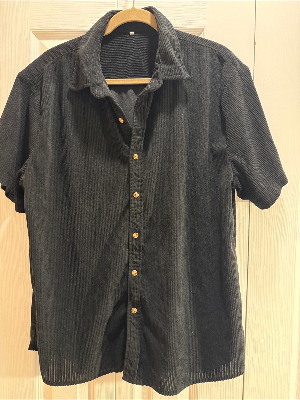 Men's Short Sleeve Corduroy Button-Up Shirt - Black
